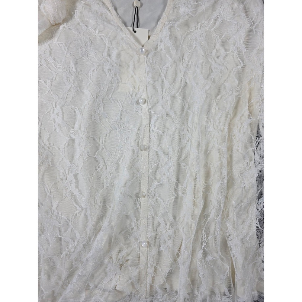 Haver & Blair London Cream Lace Blouse Women LG Pearl Button Delicate NEW! - Picture 3 of 9